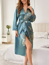 Women's Kimono Robe Floral Wrap Tie Waist Long Sleeve Midi – Loungewear