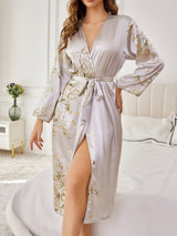 Women's Kimono Robe Floral Wrap Tie Waist Long Sleeve Midi – Loungewear