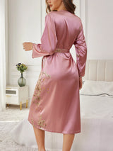 Women's Kimono Robe Floral Wrap Tie Waist Long Sleeve Midi – Loungewear