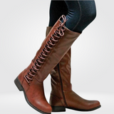 Women's Knee-High Boots Lace Up Side Zipper Low Heel – Weekend Outing