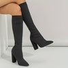 Women's Knee High Boots Pointed Toe Ribbed Shaft Block Heel – City Outing