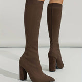Women's Knee High Boots Pointed Toe Ribbed Shaft Block Heel – City Outing