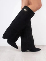 Women's Knee High Boots Pointed Toe Side Zip Buckle Tab – Autumn Outing