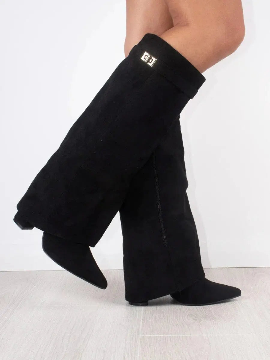 Women's Knee High Boots Pointed Toe Side Zip Buckle Tab – Autumn Outing