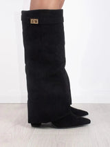 Women's Knee High Boots Pointed Toe Side Zip Buckle Tab – Autumn Outing