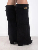 Women's Knee High Boots Pointed Toe Side Zip Buckle Tab – Autumn Outing