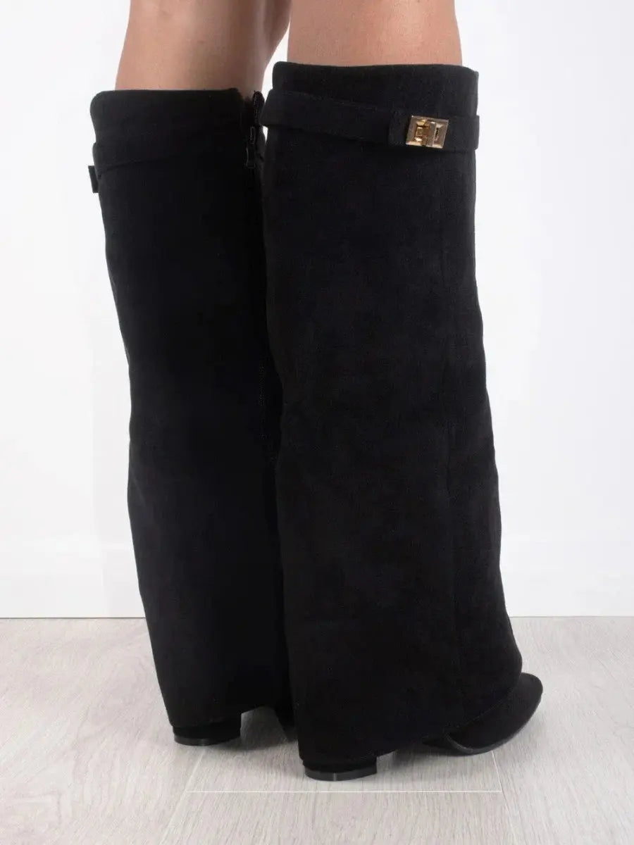 Women's Knee High Boots Pointed Toe Side Zip Buckle Tab – Autumn Outing