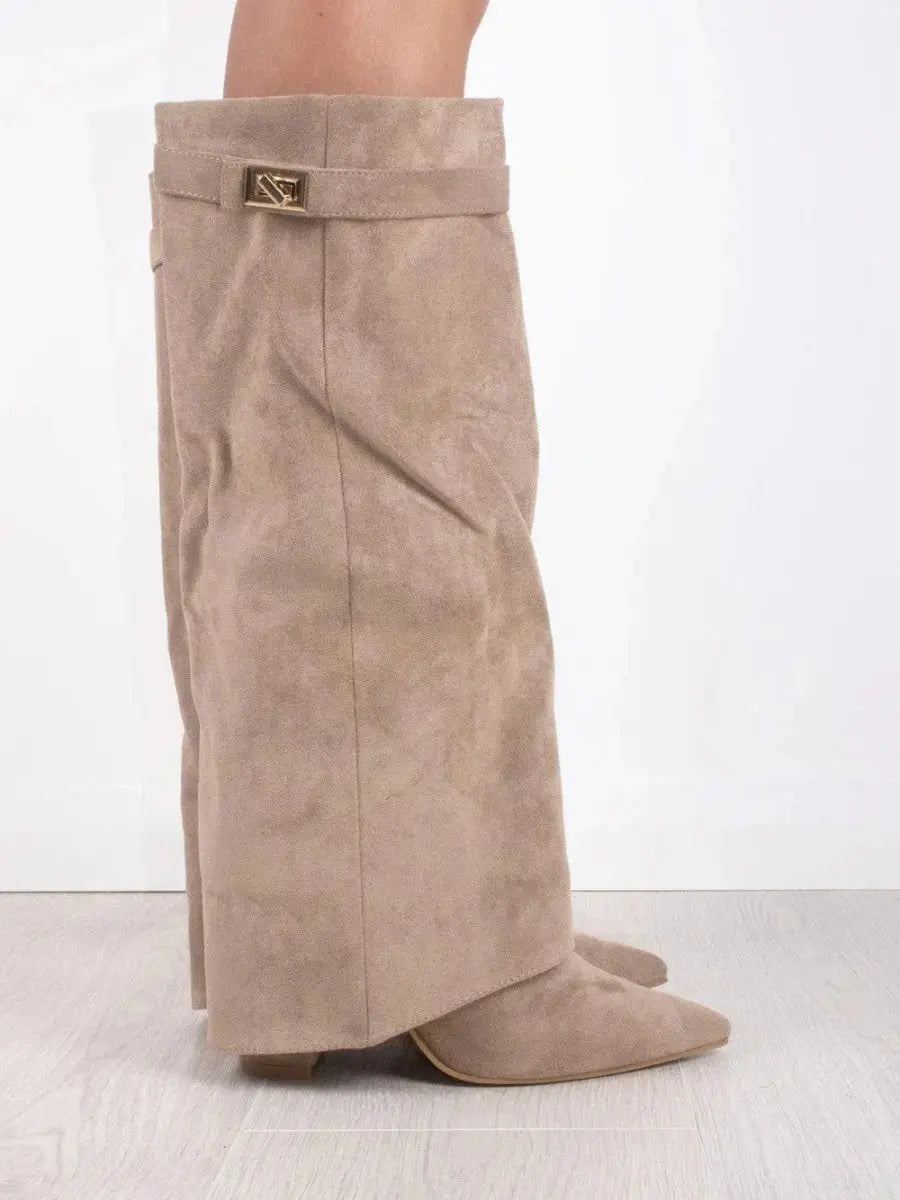 Women's Knee High Boots Pointed Toe Side Zip Buckle Tab – Autumn Outing