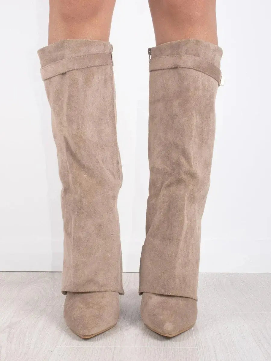 Women's Knee High Boots Pointed Toe Side Zip Buckle Tab – Autumn Outing