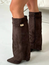 Women's Knee High Boots Pointed Toe Side Zip Buckle Tab – Autumn Outing