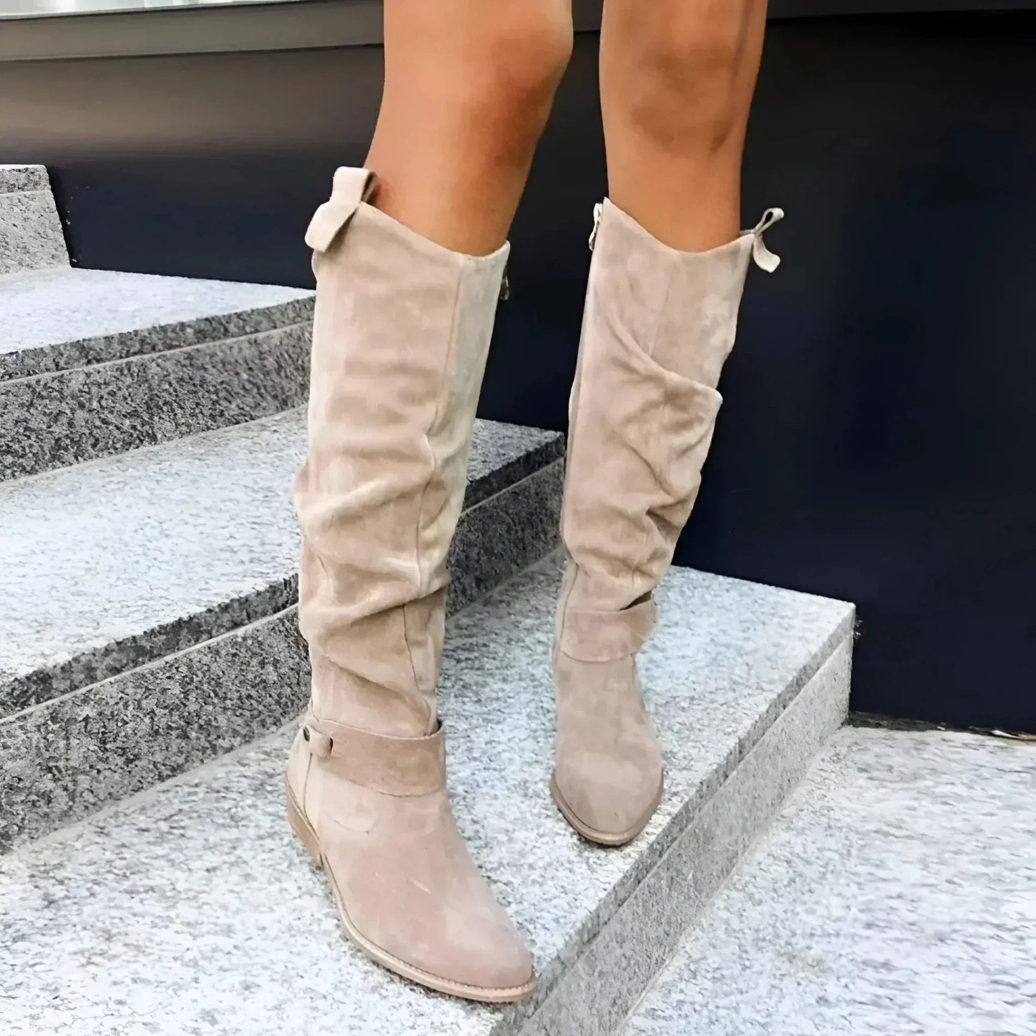 Women's Knee High Boots Side Zip Slouch Shaft Low Block Heel – Autumn Outing