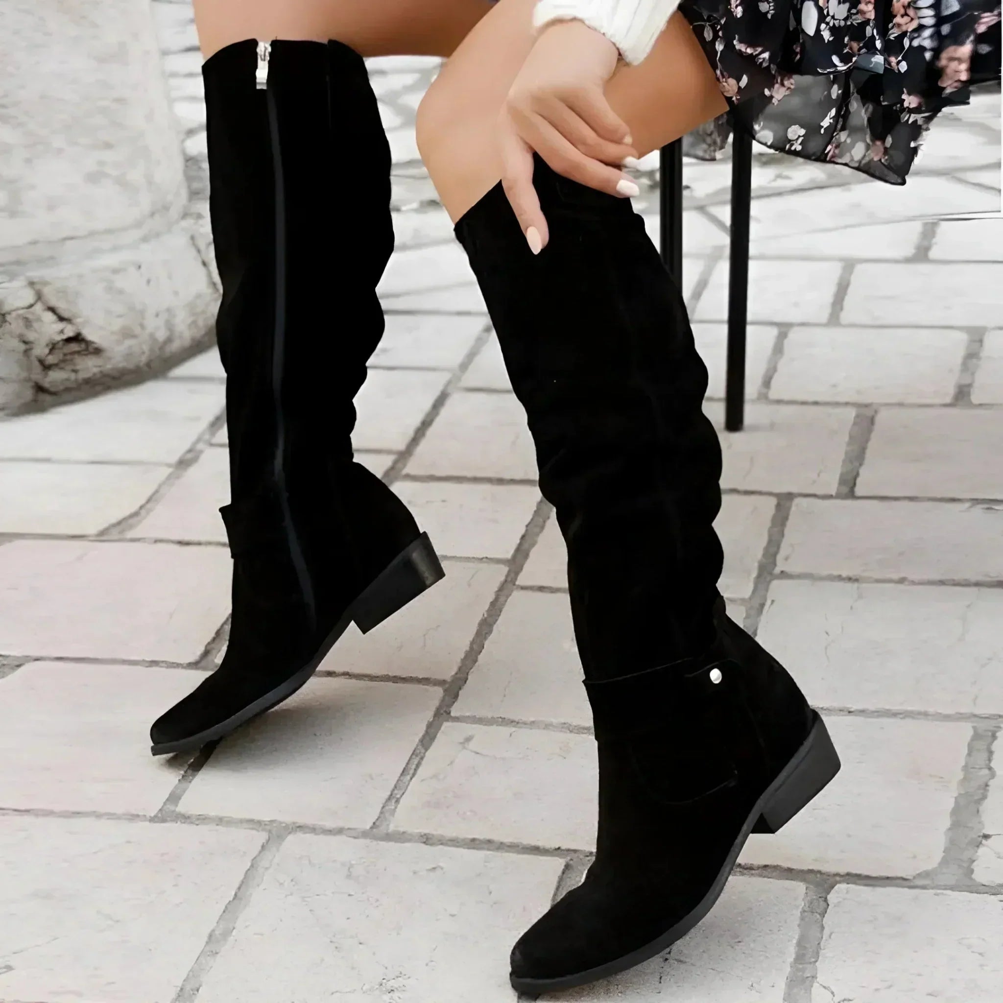 Women's Knee High Boots Side Zip Slouch Shaft Low Block Heel – Autumn Outing