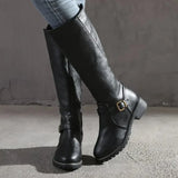 Women's Knee-High Boots Side Zipper Buckle Strap Low Heel – Going Out
