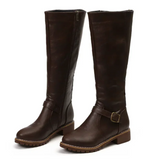 Women's Knee-High Boots Side Zipper Buckle Strap Low Heel – Going Out