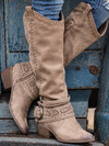 Women’s Knee-High Western Boots Side Zip Buckle Straps Block Heel – Country Market Visits