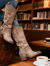 Women’s Knee-High Western Boots Side Zip Buckle Straps Block Heel – Country Market Visits