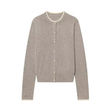 Women's Knit Cardigan Crew Neck Long Sleeve Button Front Lace Trim - Casual