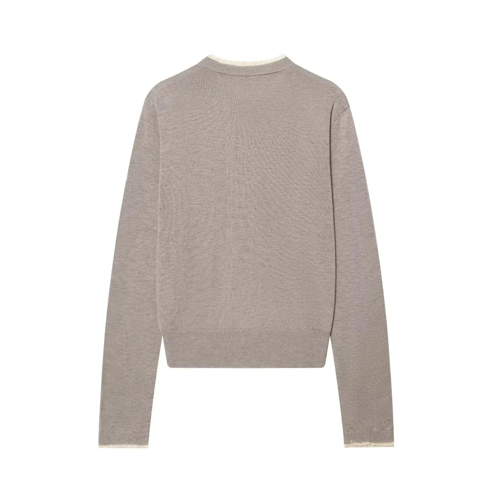 Women's Knit Cardigan Crew Neck Long Sleeve Button Front Lace Trim - Casual