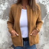 Women's Knit Cardigan Long Sleeve High Collar Zip Front – Daytime Gathering