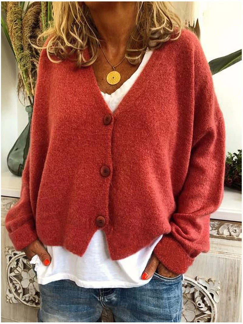 Women's Knit Cardigan Long Sleeve Ribbed Cuffs Button Front – Brunch Outing