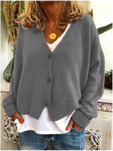 Women's Knit Cardigan Long Sleeve Ribbed Cuffs Button Front – Brunch Outing