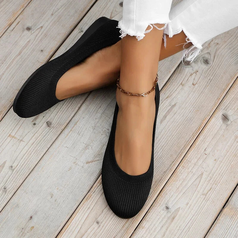 Women's Knit Shoes Round Toe Low Heel – Daily Wear Travel