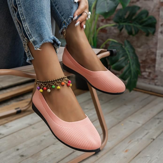 Women's Knit Shoes Round Toe Low Heel – Daily Wear Travel