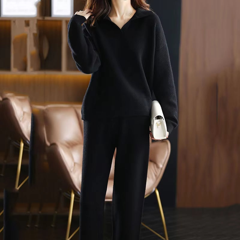 Women's Knit Sweater Collared V Neck Long Sleeve – Smart Casual Style