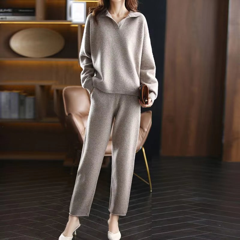 Women's Knit Sweater Collared V Neck Long Sleeve – Smart Casual Style