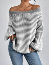 Women's Knit Sweater Striped Dropped Shoulder Round Neck – Going Out