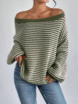 Women's Knit Sweater Striped Dropped Shoulder Round Neck – Going Out