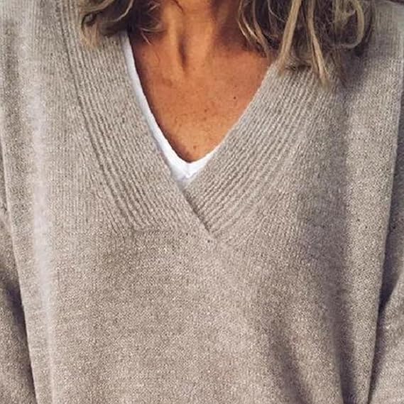 Women's Knit Sweater V Neck Drop Shoulder Long Sleeve – Daily Knitwear Look