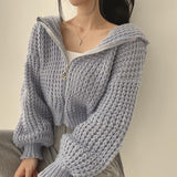 Women's Knitted Hooded Cardigan Zip Front Long Sleeve – Coffee Stops