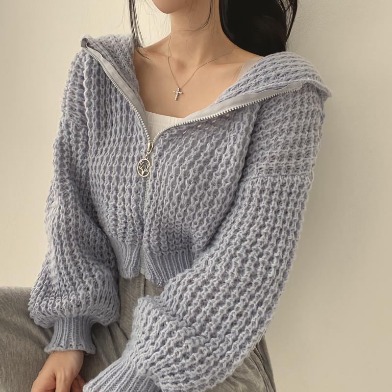 Women's Knitted Hooded Cardigan Zip Front Long Sleeve – Coffee Stops
