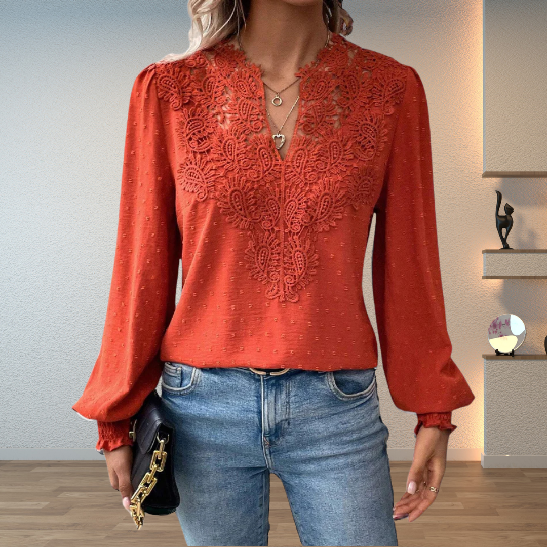 Women's Lace Blouse Long Sleeve V Neck – Night Out