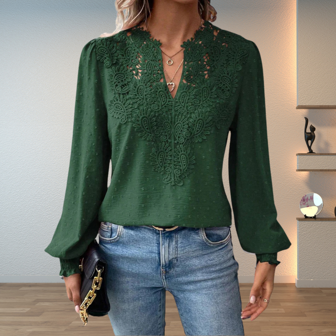 Women's Lace Blouse Long Sleeve V Neck – Night Out