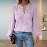 Women's Lace Blouse Long Sleeve V Neck – Night Out