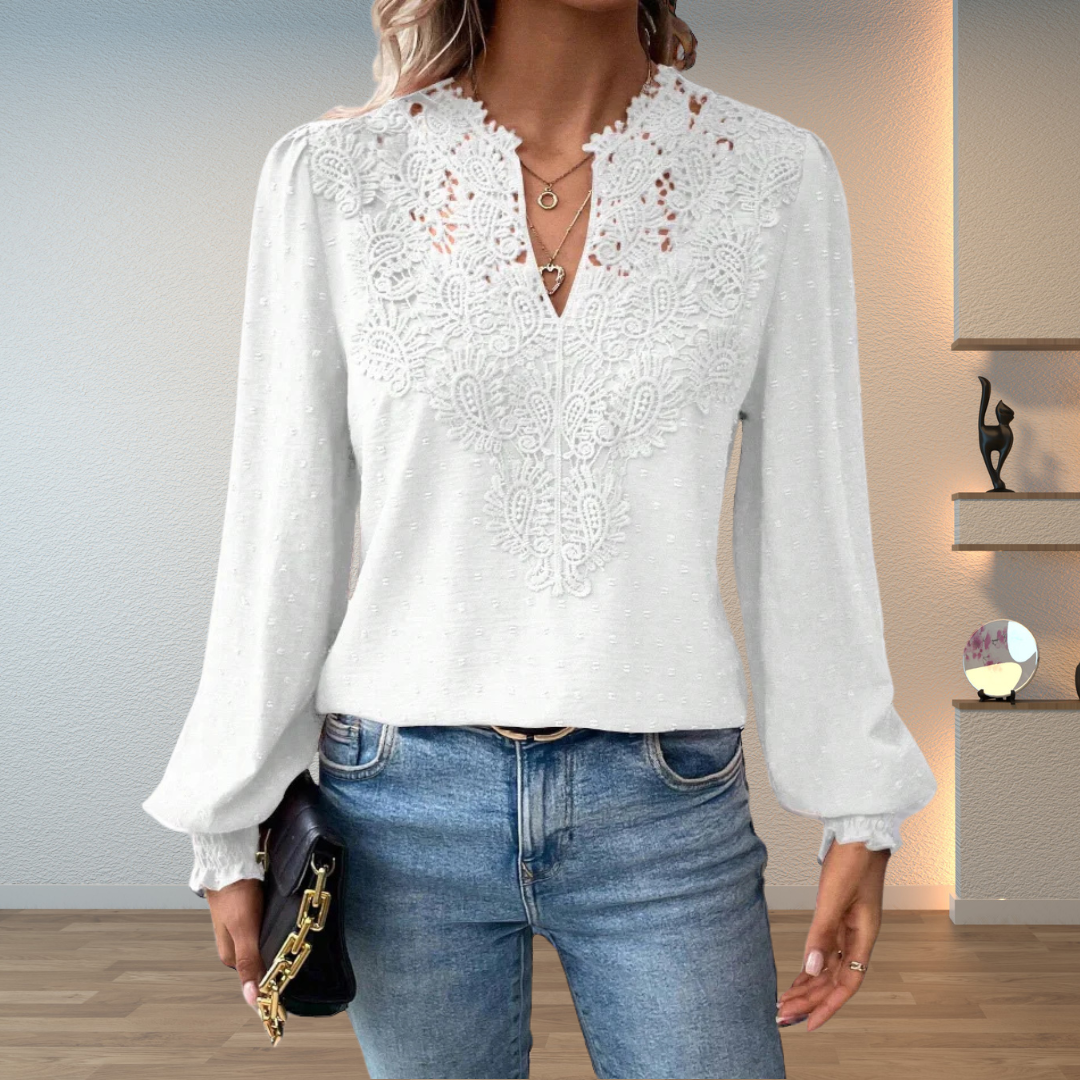 Women's Lace Blouse Long Sleeve V Neck – Night Out