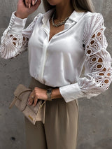 Women's Lace Blouse Pointed Collar Openwork Long Sleeve – Client Meeting