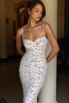 Women's Lace Maxi Dress Floral Open Back Spaghetti Strap – Wedding Guest