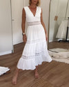 Women's Lace Maxi Dress V-Neck Tiered Sleeveless – Wedding Guest