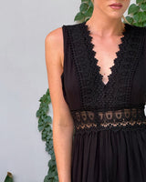 Women's Lace Maxi Dress V-Neck Tiered Sleeveless – Wedding Guest