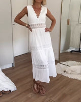Women's Lace Maxi Dress V-Neck Tiered Sleeveless – Wedding Guest