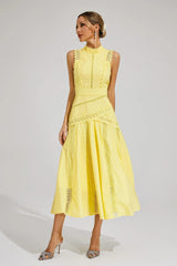 Women's Lace Midi Dress A-Line Sleeveless High Neck – Garden Party