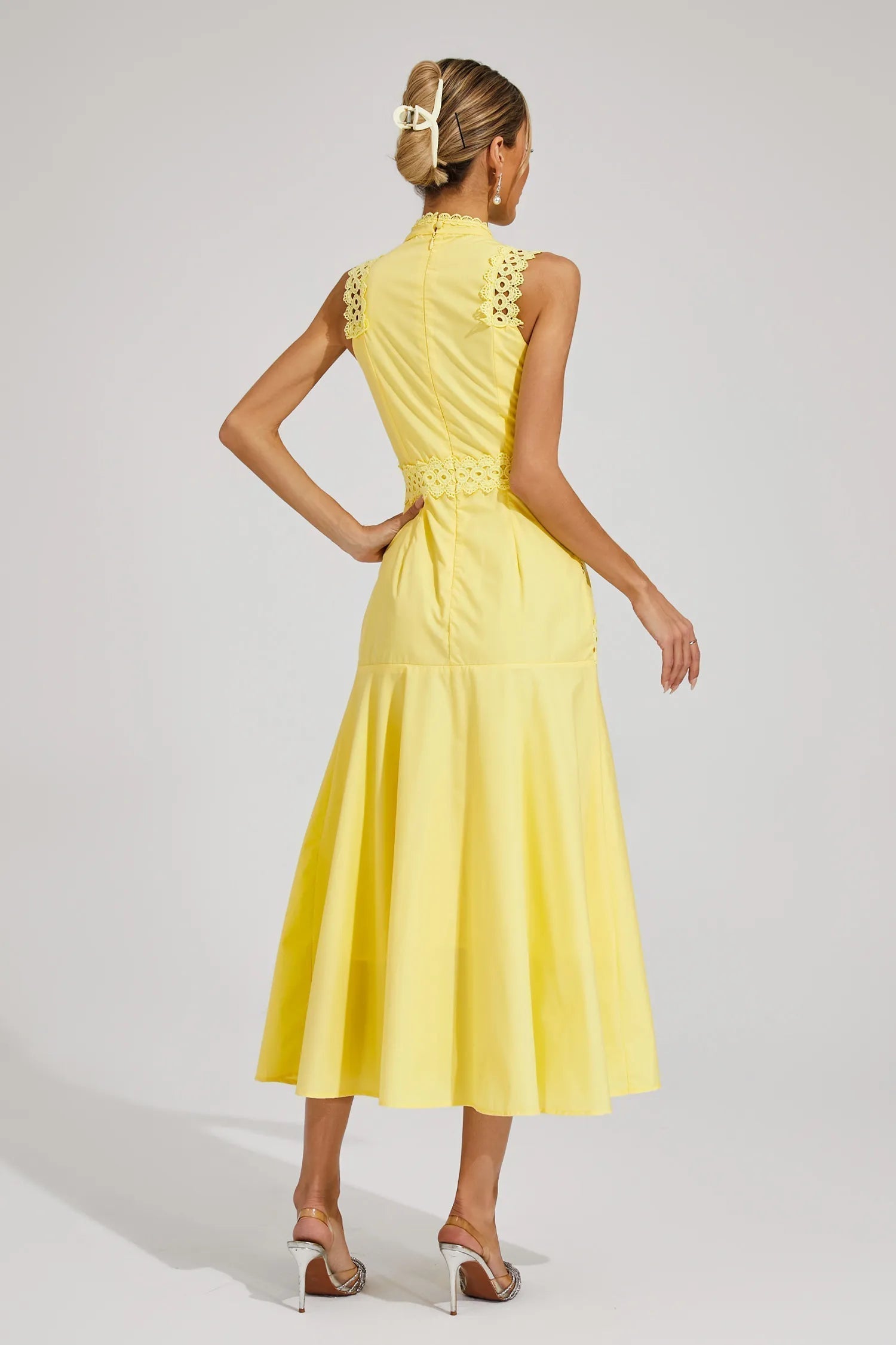 Women's Lace Midi Dress A-Line Sleeveless High Neck – Garden Party