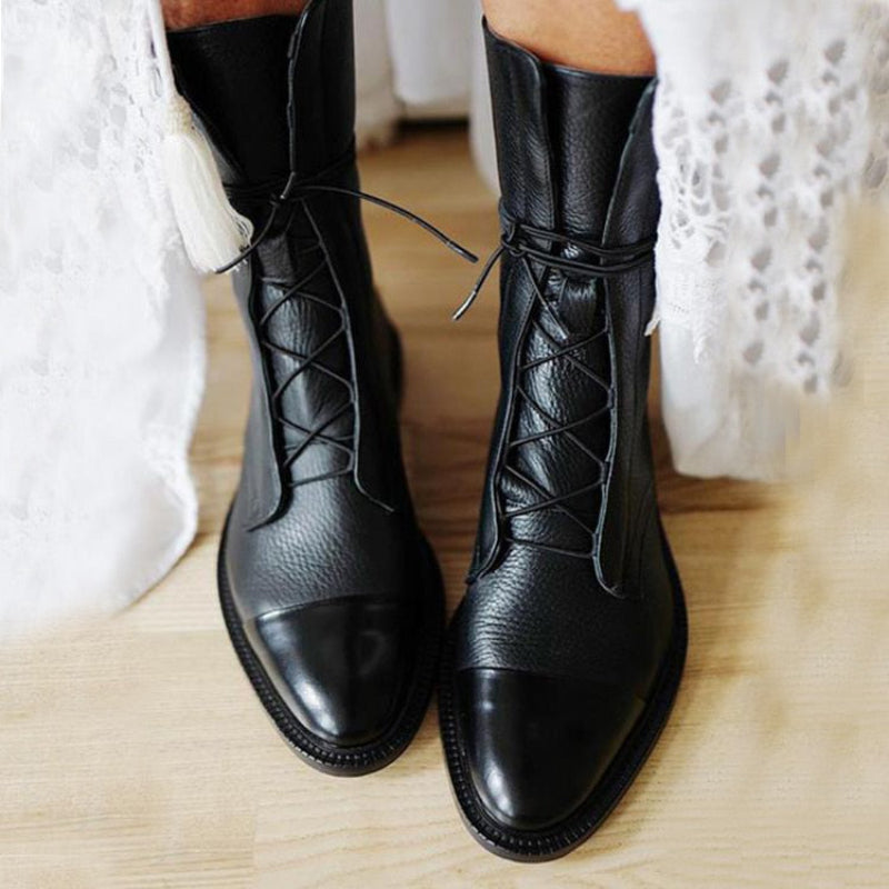 Women's Lace Up Ankle Boots Rounded Cap Toe – Seasonal Everyday Style