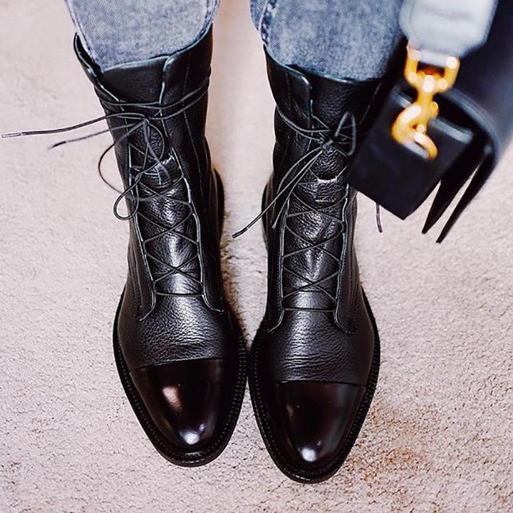 Women's Lace Up Ankle Boots Rounded Cap Toe – Seasonal Everyday Style