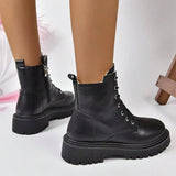 Women's Lace-Up Ankle Boots Side Zipper Lug Sole – Autumn Day Trip