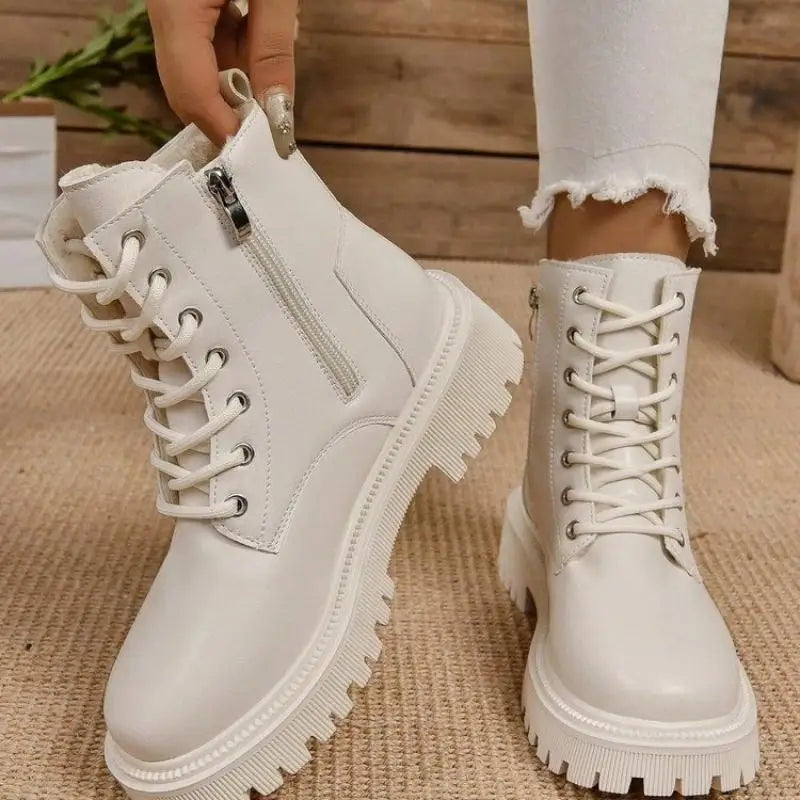 Women's Lace-Up Ankle Boots Side Zipper Lug Sole – Autumn Day Trip