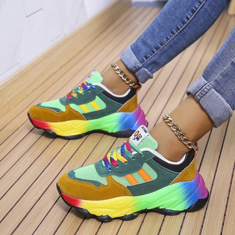 Women's Lace-Up Sneakers Round Toe Thick Sole – Casual